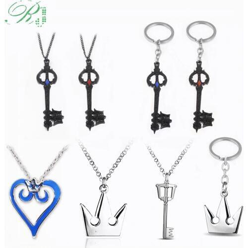 RJ Kingdom Hearts Keychains Pendants Oblivion Forgotten Blade Keyblade Crown Heart Logo Car Keyring Women Men Game Jewelry