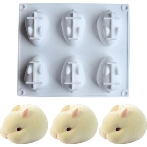 6 Cavity Rabbit Silicone Cake Pan 3D Silicone Mold Animal Mousse Baking Pan Bakeware Dessert Decorators Cake Decorating Tools