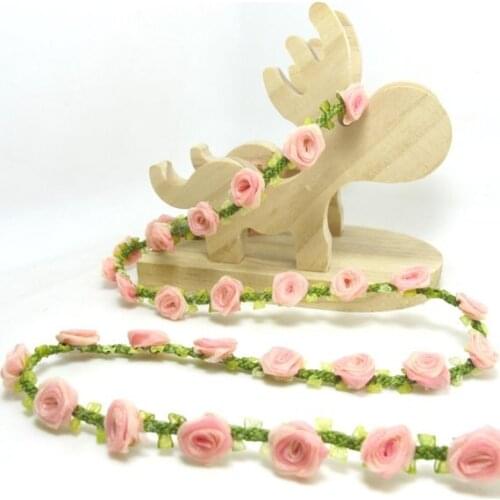 Special Edition|Compact Pink Ombre Rose Buds on Green Woven Rococo Ribbon Trim|Decorative Floral Ribbon|Scrapbook