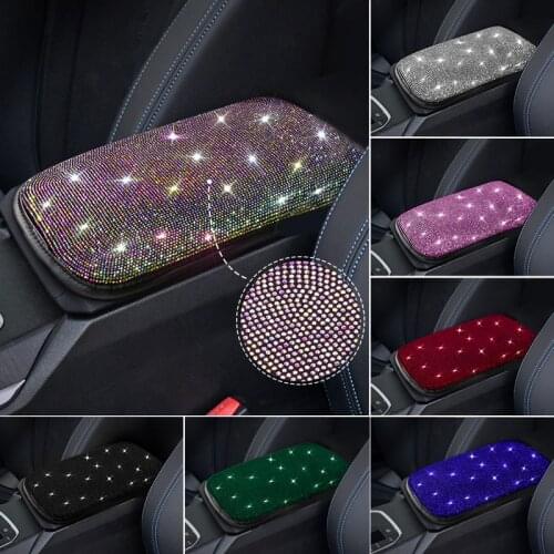 Rhinestone Crystal Car Armrest Box Pad Cover Women Diamond Center Console Box Size 34*20cm Armrests Pad For Car Auto SUV