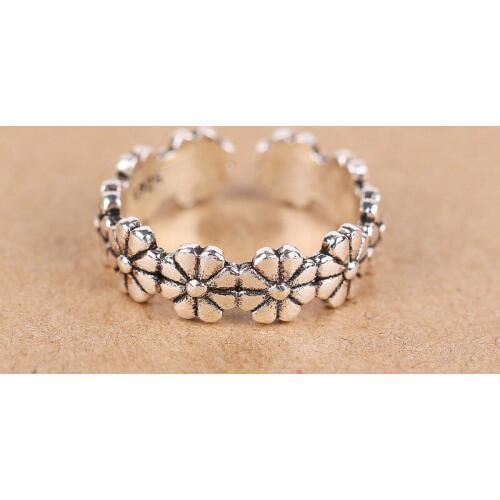 Ethnic Style Retro Vintage Silver Color Flowers Rings For Women Punk Adjustable Rings Girls Finger Jewelry Party Gifts