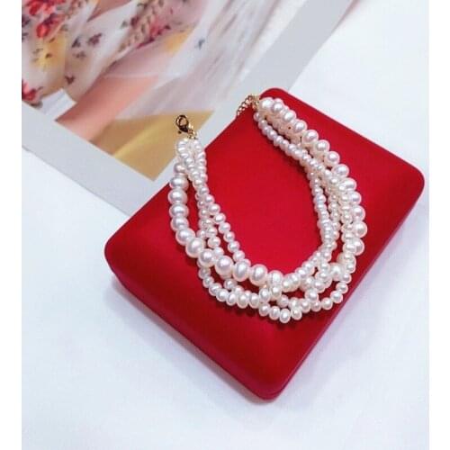 Free shipping hot sell 4 rows bridal bangle high luster natural genuine pearl chain women 7.5inches can customize length wedding