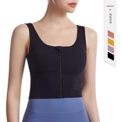 Womens Zip Front Sports Bra Wireless Post-Surgery Bra Active Yoga Sports Bras High Impact Support Tank Top