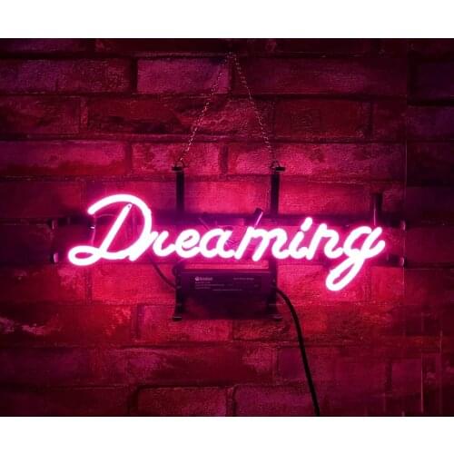 14“x7" Dreaming Pink Neon Light Lamp Sign Beer Bar Handmade Real Glass Decorate Home Wall Room Windows Tube Display Artwork