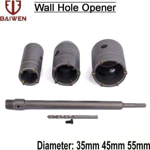 3Pcs 35/45/55mm SDS Plus Shank Hole Saw Cutter Concrete Cement Stone Wall Drill Bit Round Shank Length 110/200/350/400/500mm
