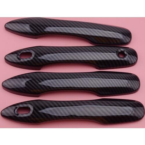 4pcs Door Handle Protector Trims ABS Carbon Fiber Black Look fit for Toyota Camry 2018 2019 2020 2 smart key hole