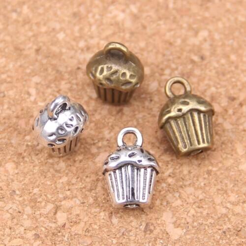 48pcs Charms 3D cupcake cake 13x10x8mm Antique Pendants,Vintage Tibetan Silver Jewelry,DIY for bracelet necklace