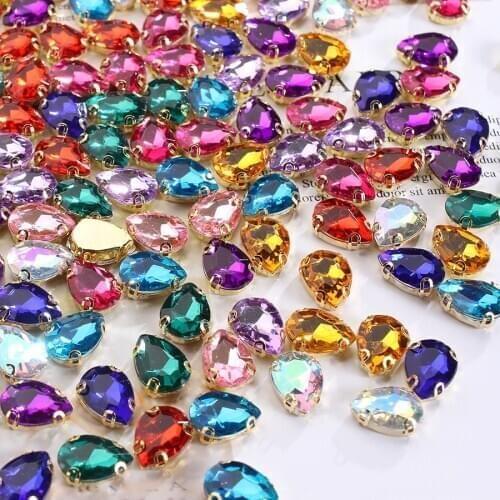 50pc/lot Glitter Crystal Water Drop Teardrop Sew On Rhinestones With Claw Stones Mixed For Clothing Wedding Dress Decoration Diy