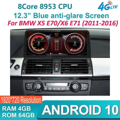 12.3“ IPS 8 core 4G Android 10 Car dvd multimedia player for BMW X5 E70 / X6 E71 (2007-2013) CCC/CIC System iDrive Radio GPS