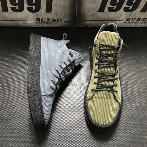 B-166 Winter Men Casual Ankle Boots Canvas Thick Bottom Leisure High Top Sneakers Male Graffiti Trending Boots