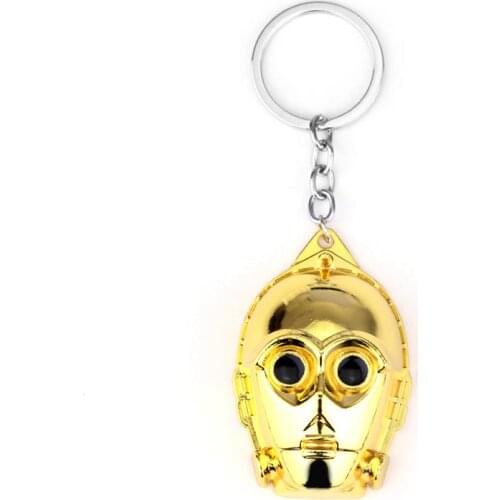 Dongsheng Movie Star Wars Keychain Robot C-3PO Gold Mask Figure 4x5.5cm Key Chain Ring Holder for Fans Jewelry llaveros