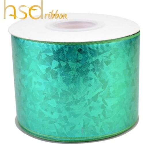 HSDRibbon 75mm 3inch Green Glass laser foil grosgrain ribbon