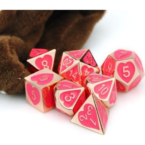 Dnd Dice Set Metal Dice Set Polyhedral Dice dados DnD RPG MTG Dice Dungeon and Dragon Pink Rose Heart d20 Dice With Bag
