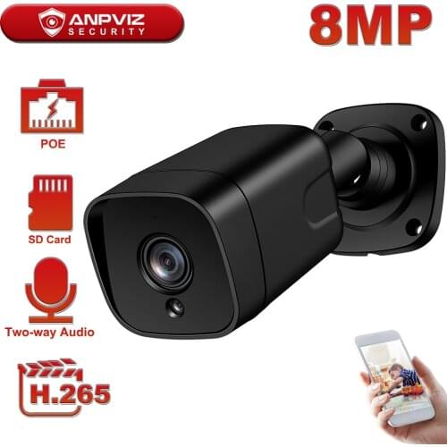 Anpviz 8MP 4K Outdoor Security POE IP Camera Two Way Audio CCTV Surveillance Built in SD Card Slot Onvif Human Detection H.265