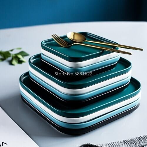 Nordic Western Food Plate Ceramic Square Dessert Dish Steak Snack Fruit Cake Pasta Flat Plate Breakfast Tray Dinner Tableware