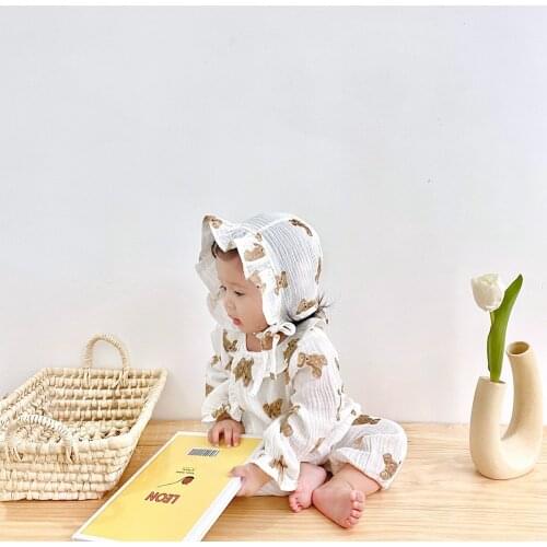 MILANCEl 2021 Autumn Baby Clothing New Cotton Cartoon Bear Long Sleeve Rompers With Hat