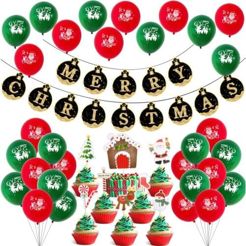 Christmas Balloon Kit Green Red Balloons Foil Balloons Snowman Penguin Merry Christmas Banner New Year Party Decoration Supplies