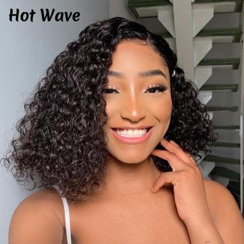 Short Water Bob Curly Human Hair Wigs Transparent Lace T Part Lace Wig Human Hair Water Curly Bob Wig Lace Front Human Hair Wigs
