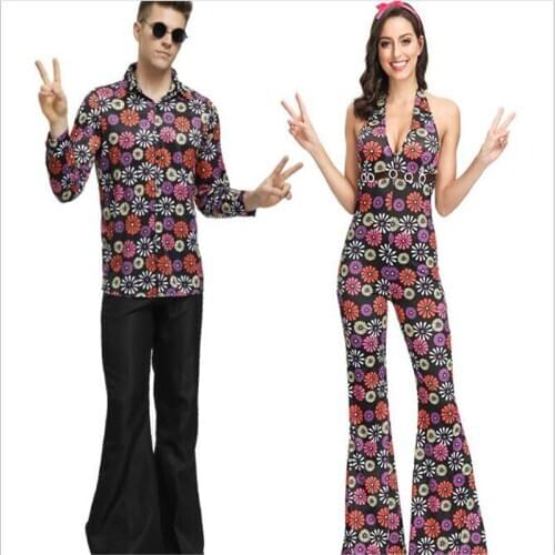 Halloween Carnival Party Adult cosplay Floral Hip Hop Singer Couple Costume 90s Vintage Floral Performance Costume A961