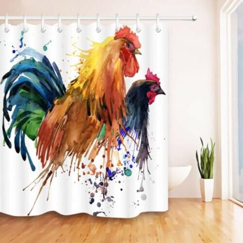 Colorful Rooster Shower Curtain Animal Splash Farm Cockerel Waterproof Fabric Bath Curtains Bathroom Decor Set with Hooks