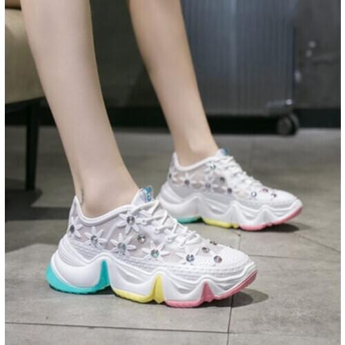 Summer new mesh hollow breathable thick bottom sports white shoes casual comfortable college style kawaii shoes cosplay loli