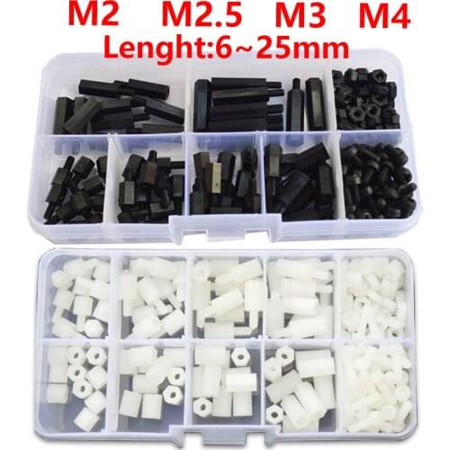 M2 M2.5 M3 M4 White Black Male Female Nylon Hex Standoff Plastic Thread Spacer Assortment Kit For PCB Motherboard Circuit Board