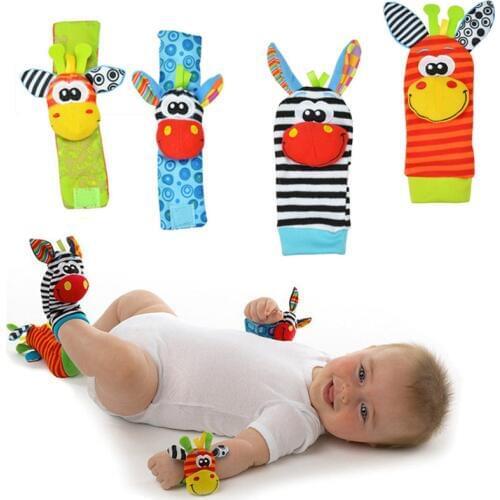 Sozzy Lovely Cartoon Zebra New Baby Infant Soft Socks Wrist Rattle Set Educational Best Gift Toys for Children Boy Girl
