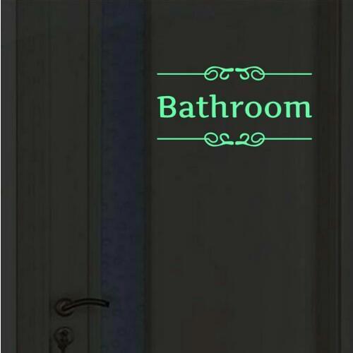 Glow in the Dark Bathroom Sign Door Sticker Decal Bath Room Luminous Wall Sticker Hotel Decor Waterproof Self Adhesive Wallpaper