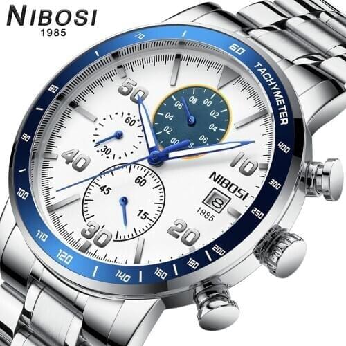 NIBOSI Fashion Mens Watches Top Brand Luxury Military Quartz Clock Watch Steel men sport Waterproof WristWatch Relogio Masculino