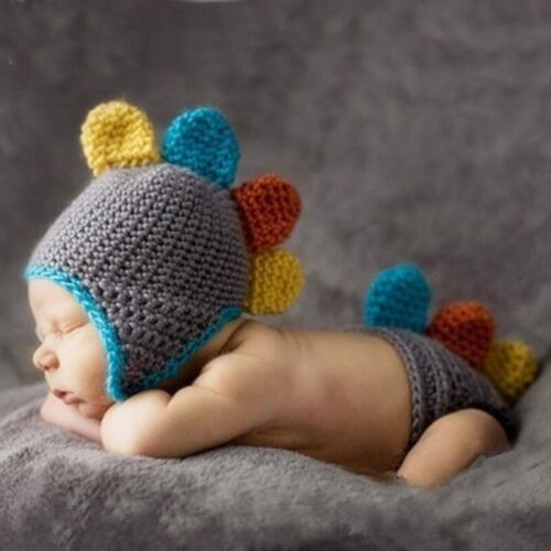 Newborn Baby Cartoon Dinosaur Photography Props Infant Knit Costume Handmake Manual Cotton Warm Gift Props For0-3M