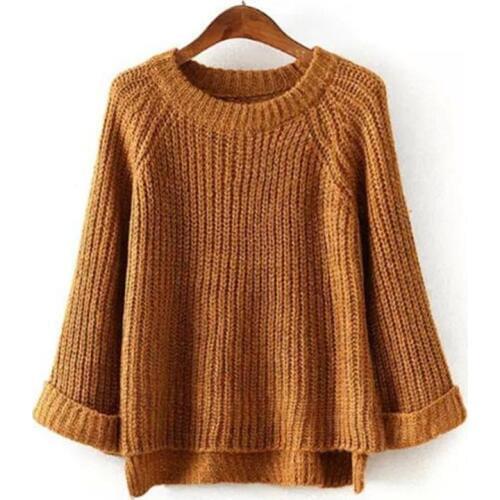 New Fashion Sweater Wild Women Curling Sleeves Round Neck Female Loose Thick Needles Head Casual Pullovers Sweater Sutumn Winter
