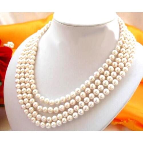 Vogue 4rows 8mm 17"round white freshwater pearls necklace free shipping
