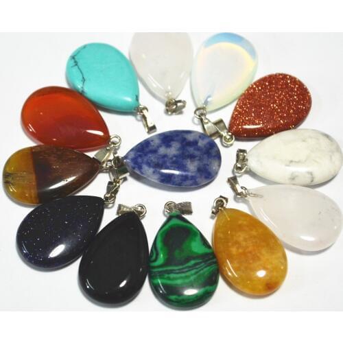 Wholesale New 50PCS natural stone pendants Charms Water Drop Pendant bromn obsidiad Charms fit Women Necklaces jewelry making