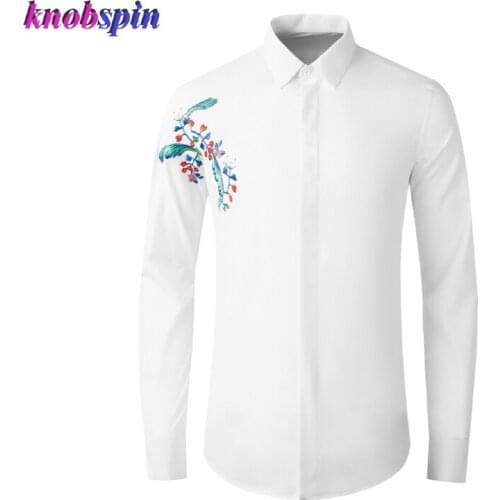 Luxury Embroidery Men Shirt Long Sleeve Solid Business Male Dress Shirts Casual Slim Fit Cotton Chemise Homme Plus Size 4XL