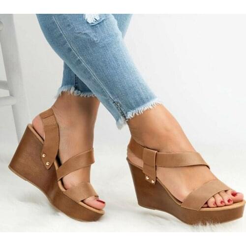 Women Open Toe Breathable Soft Sole Sandals Shoe Ankle Strap Wedges Heel Slipper Loafers Casual Pu Leather Sandal Summer
