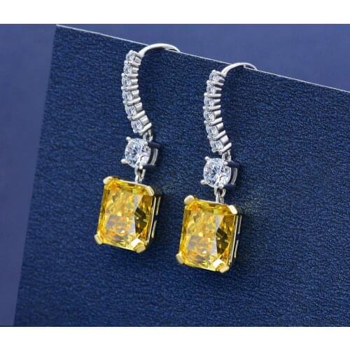 925 Sterling Silver Tassel Ear Hooks 8Ct Radiant Cut Very Shiny SONA Stone Long Earrings Ladies Gifts