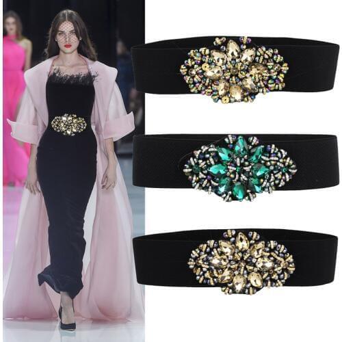Wide Elastic Cinch Belt Womens Rocker Fashion Belt Gold Metal Rivet Wide Belts For Dress Coat Cummerbund Retro Style RF09