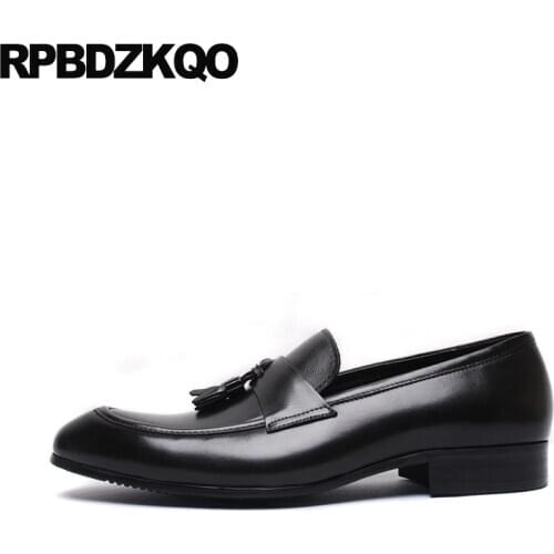 Luxury Brand Shoes Men Burgundy Party Real Leather Pointed Toe Tassel Loafers Slip On High Quality British Style Genuine Black