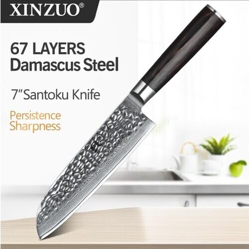 XINZUO 7'' Santoku Knife High Quality Japane VG10 Damascus Steel Kitchen Knives Pakkawood Handle Best Gift Sharp Cooking Tools