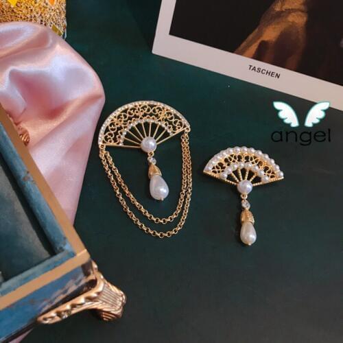 Jewelry inferior smooth fan brooch pearl tassel delicate hollow out western retro elegant coat