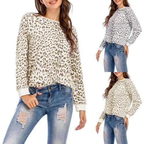 Autumn cross-border trade leopard print womens T-shirt Amazon Europe and America round collar leisure long sleeve