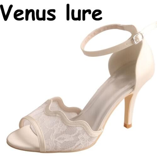Custom Handmade Dressy Womens Shoes for Wedding Ivory Lace 9CM Heel