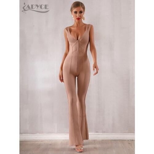 ADYCE 2021 New Summer Women Bandage Jumpsuit Romper Sexy V Neck Backless Sleeveless Long Jumpsuit Celebrity Evening Party Romper
