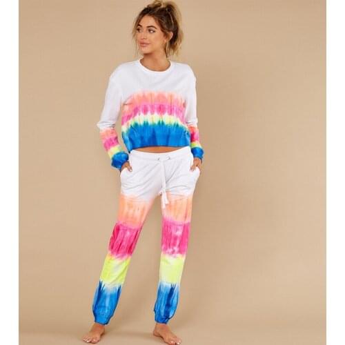 Tie Dye Two Piece Set Women Tracksuit Sportswear Joggers Tye Die Sweatsuit Multi Color Block 2 Pcs Sweat Suit Outfits Sweatpants