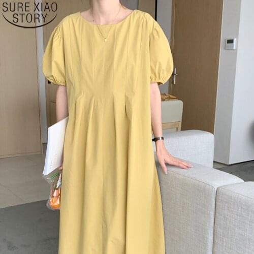 Vestido Korean Summer Dress 2021 New Design Niche Pleated High Waist Dresses Women Bubble Sleeves Long Dress Feminino 14900