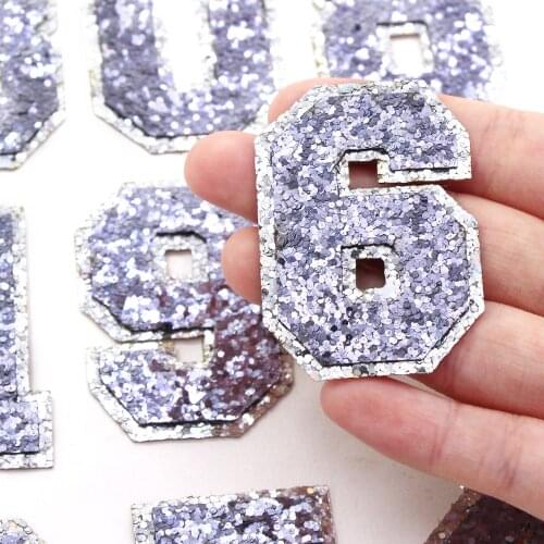 50MM Sequins Gray 0-9 Number Patches 1Pcs Glitter Figure Patch For Clothing Iron On Patches Appliques DIY Bags Hats Badge