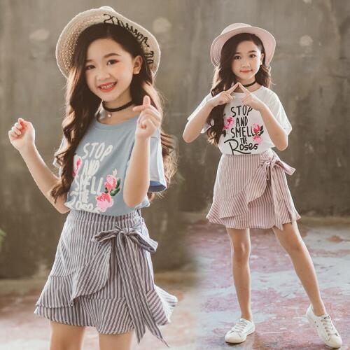2019 girls summer clothes kids clothing sets cotton short sleeve t-shirt+skirt 2pcs suits teenage girls outfits children clothes