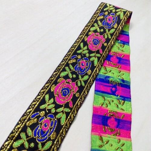 5cm 50mm 2' Black Pink Blue Golden Beautiful Colorful Costume Curtain Laciness National Jacquard Ribbon Embroidery Woven Webbing