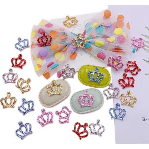 50Pcs/bag 17*15mm Gold Powder Crown Applique for Clothes Shoes Hats Patches for Sewing Headwear DIY Decorative Accessories