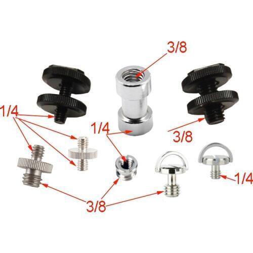 8 in 1 1/4" 3/8" Screw Spigot Stud Screw and Tripod Mount Screw and D-Ring Convert Adapter Kit for SLR Camera Tripod